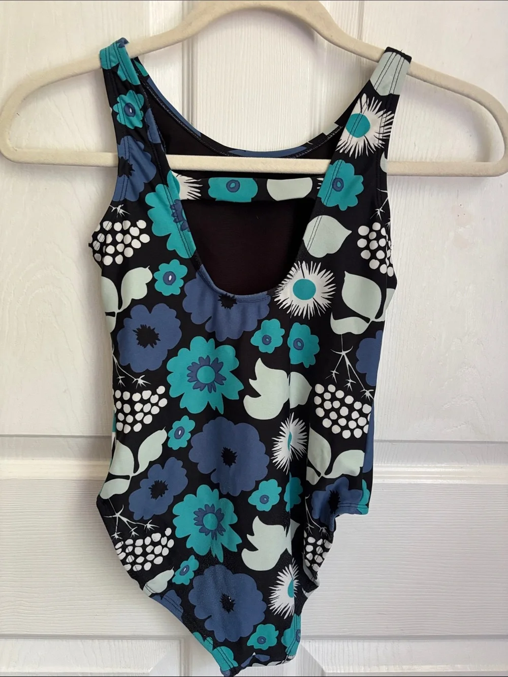 MARIMEKKO Floral One-Piece Swimsuit Black Teal & Navy Size Large bathing suit